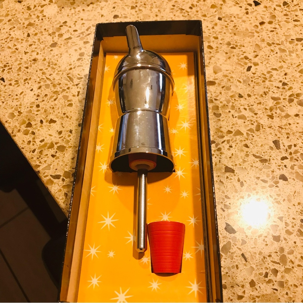 Vintage Stainless Steel Wine Dispenser with Red Cap